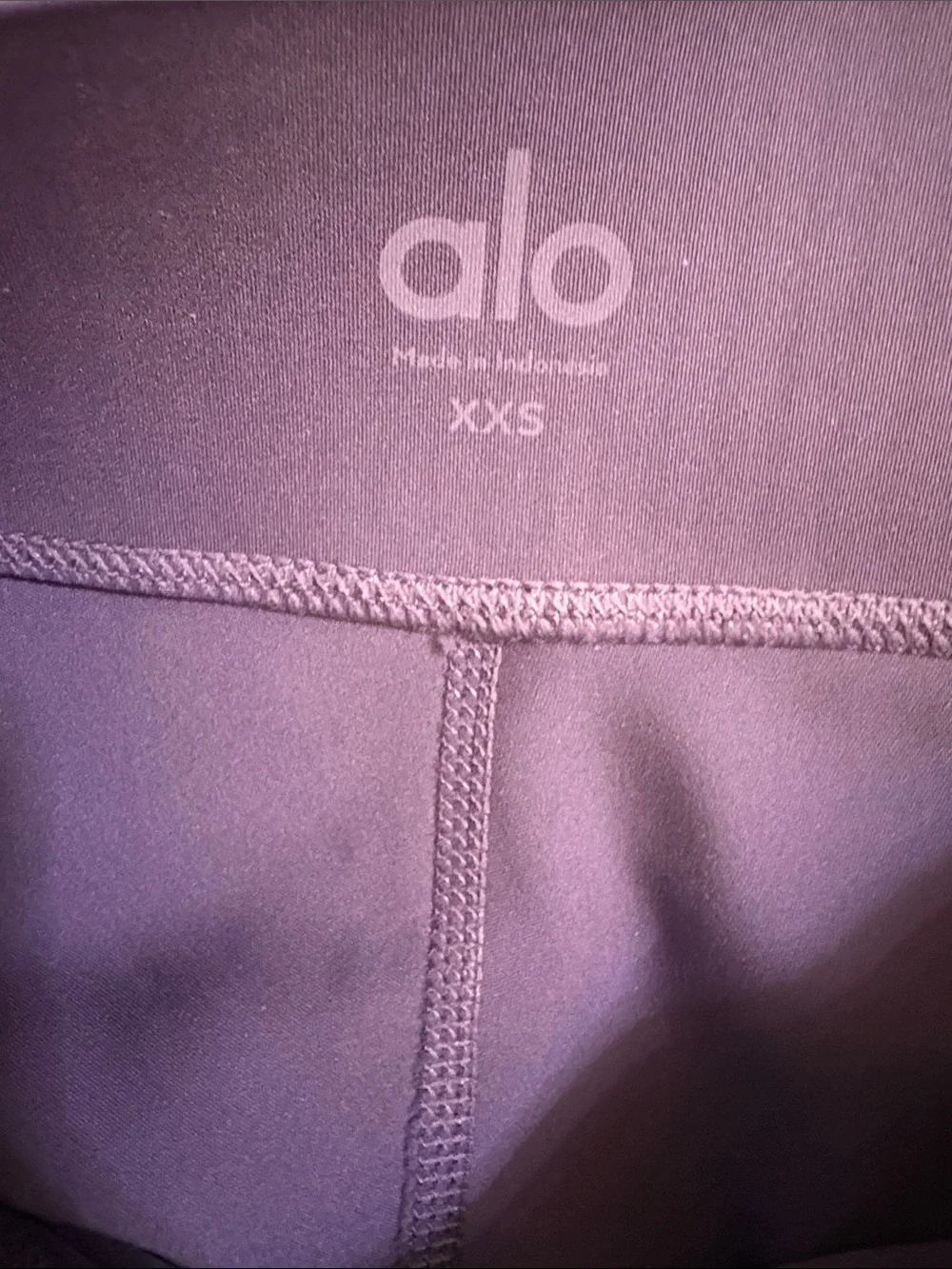 ALO Yoga Lavender Leggings with Black Piping and Striped Waistband